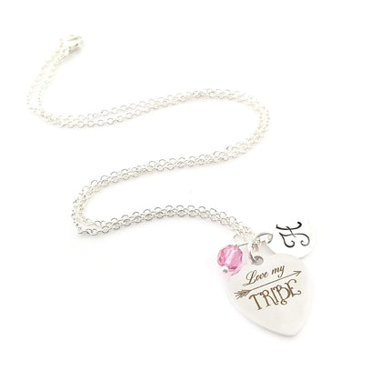 Love My Tribe Necklace – Personalized Sterling Silver Jewelry with Initial & Birthstone or Pearl
