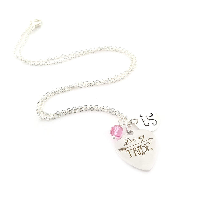 Love My Tribe Necklace – Personalized Sterling Silver Jewelry with Initial & Birthstone or Pearl