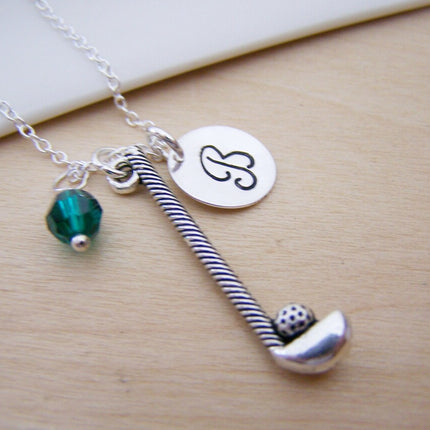 Golf Club Necklace – Sterling Silver with Birthstone & Initial Charm
