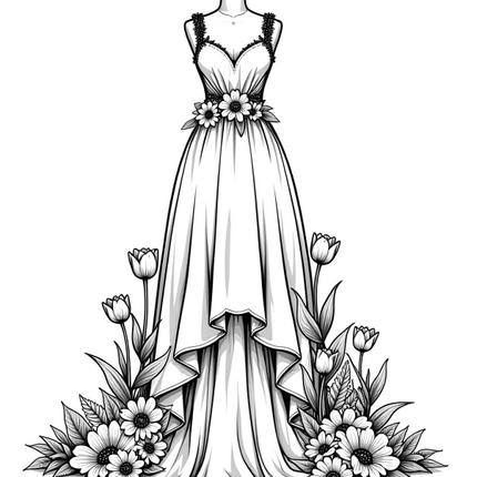 Floral Wedding Dress Coloring Book – 40 Page Printable PDF