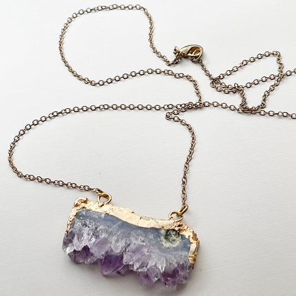 Chunky Raw Amethyst Necklace – Brass Chain, 25 Inch
