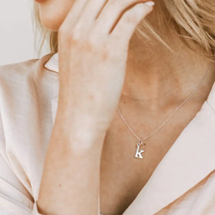Tiny Typewriter Initial Necklace – Choose Your Letter, Sterling Silver Charm on 16" Chain