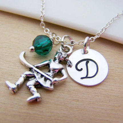 Field Hockey Necklace – Sterling Silver with Birthstone & Initial Charm