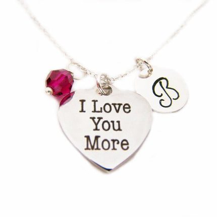 I Love You More Heart Necklace – Sterling Silver with Birthstone & Initial Charm