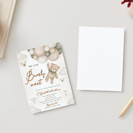 We Can Bearly Wait Baby Shower Invitation – Editable Canva Template