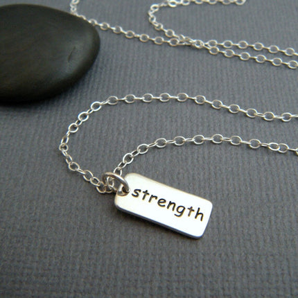 Strength Necklace – Tiny Sterling Silver Word Charm on 16" Chain