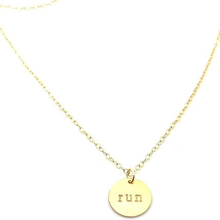 Hand Stamped “Run” Charm – 14k Gold Filled Disc Pendant – Fitness Jewelry for Runners