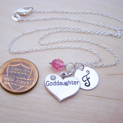 Goddaughter Necklace – Sterling Silver with Birthstone & Initial Charm