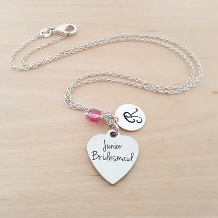 Junior Bridesmaid Necklace – Sterling Silver with Birthstone & Initial – Flower Girl Gift