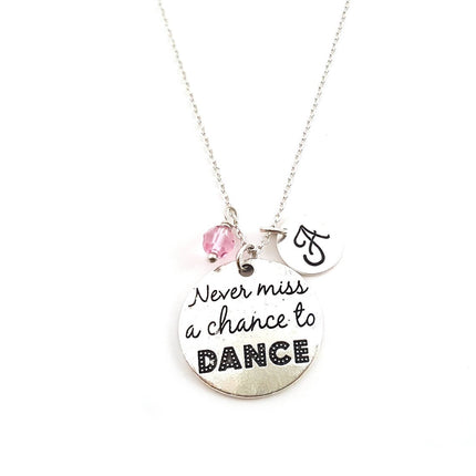 Never Miss a Chance to Dance Necklace – Sterling Silver with Birthstone & Initial Charm