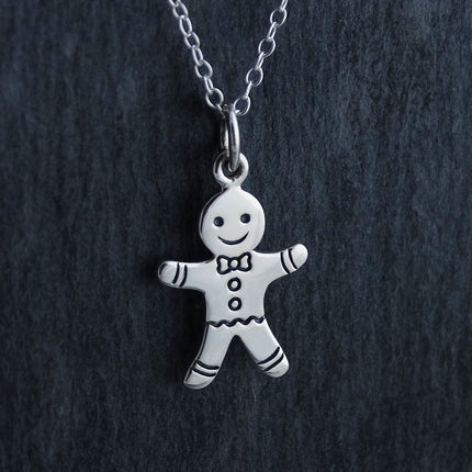 Gingerbread Man Necklace – Sterling Silver Holiday Charm on 18" Chain