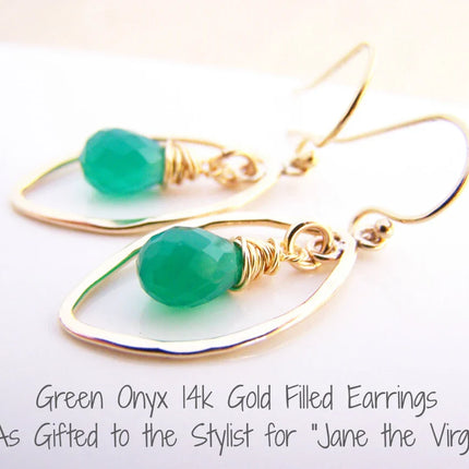 As Seen on Jane the Virgin – Green Onyx & 14k Gold Filled Earrings
