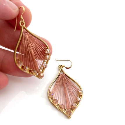 Pink Woven Thread and Crystal Beaded Earrings
