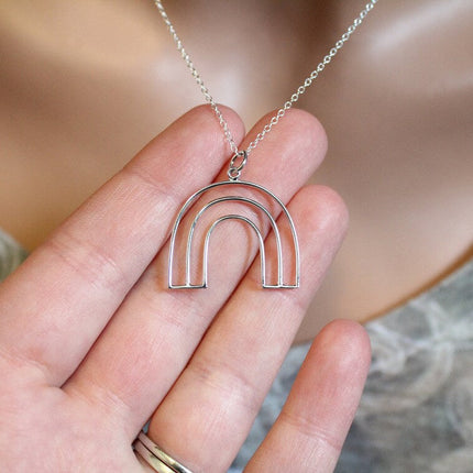 Openwork Rainbow Arch Necklace – Sterling Silver Wire Pendant on 18" Chain
