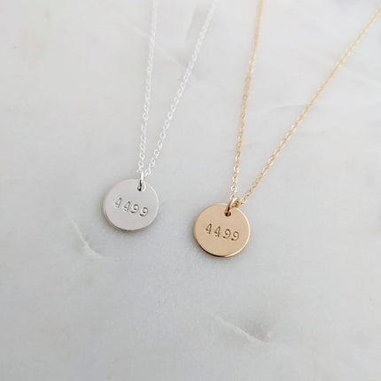 Police Wife Necklace – Hand Stamped Badge Number on 1/2" Disc, Gold or Silver, 18" Chain