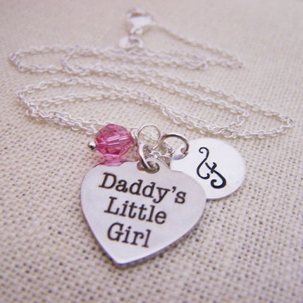 Daddy’s Little Girl Necklace – Sterling Silver with Birthstone & Initial Charm
