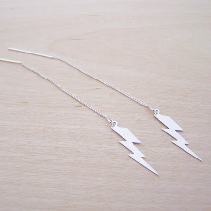 Sterling Silver Lightning Bolt Threader Earrings