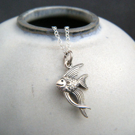 Tiny Angelfish Necklace – Sterling Silver Ocean Charm on 16" Chain