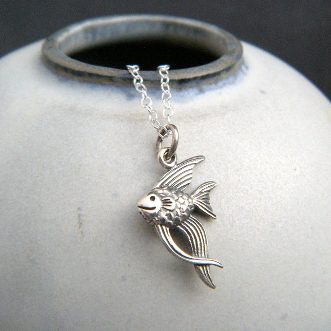 Tiny Angelfish Necklace – Sterling Silver Ocean Charm on 16" Chain