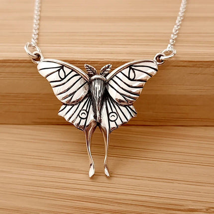 Luna Moth Necklace – Sterling Silver Moth Pendant on 18" Chain