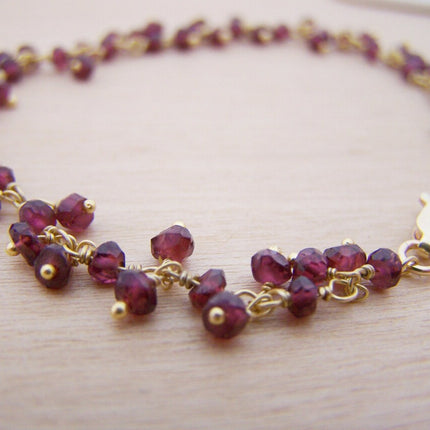 Garnet Gemstone 14k Yellow Gold Filled Wire Wrapped Bracelet - January Birthstone - Garnet Jewelry - Gift for Her