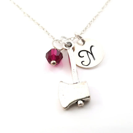 Personalized Axe Necklace – Sterling Silver Chain with Birthstone & Initial
