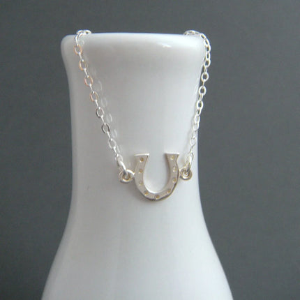 Tiny Silver Horseshoe Necklace – Lucky Charm on 17" Sterling Chain
