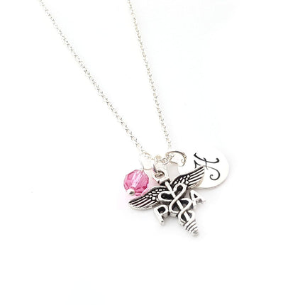 Physician Assistant (PA) Charm Necklace – Personalized Sterling Silver Jewelry with Initial & Birthstone or Pearl