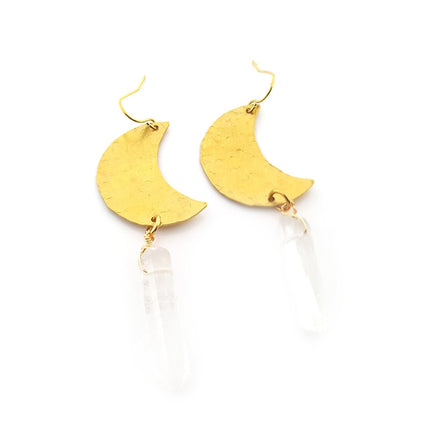 Gold Crescent Moon Crystal Earrings - Drop Earrings - Crystal Earrings