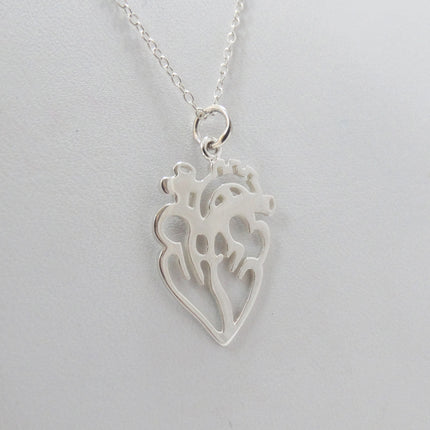 Open Anatomical Heart Necklace – Sterling Silver Medical Heart Pendant on 16" Chain