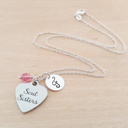 Soul Sisters Necklace – Sterling Silver with Birthstone & Initial Charm