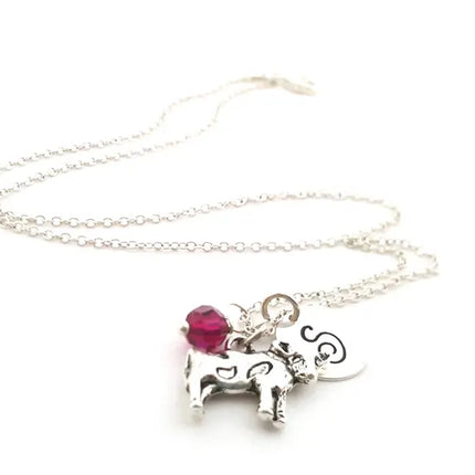 Personalized Cow Necklace – Sterling Silver Chain with Birthstone & Initial