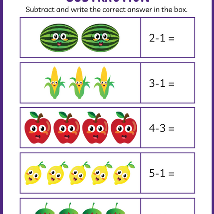 Kindergarten Subtraction Workbook – 19 Printable Pages | Instant PDF Download