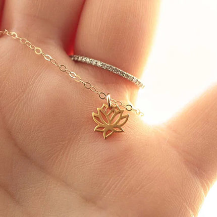 Tiny Gold Lotus Necklace – 16" Gold Filled Chain