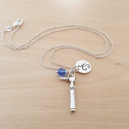 Otoscope Necklace – Sterling Silver with Birthstone & Initial Charm