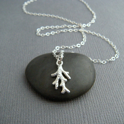 Tiny Coral Branch Necklace – Sterling Silver Charm on 16" Chain