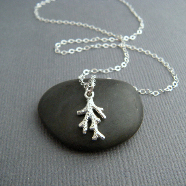 Tiny Coral Branch Necklace – Sterling Silver Charm on 16" Chain