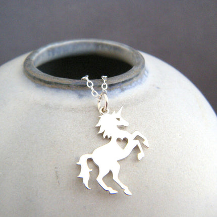 Unicorn Heart Necklace – Sterling Silver Whimsical Charm on 16" Chain