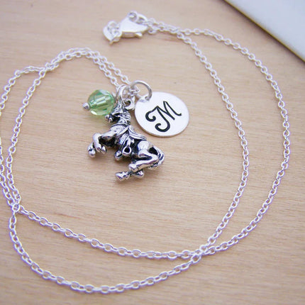 Personalized Horse Necklace – Sterling Silver Chain with Birthstone & Initial