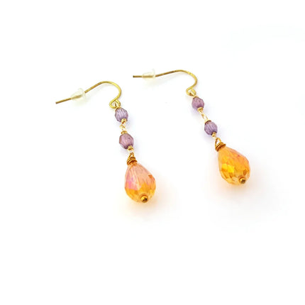 Purple & Orange Czech Glass Beaded Drop Earrings