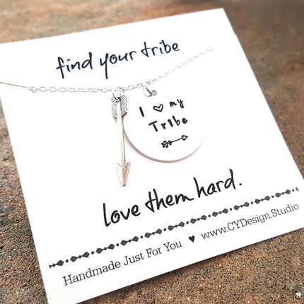 I Love My Tribe Necklace - Hand Stamped Jewelry Aluminum & Sterling Silver
