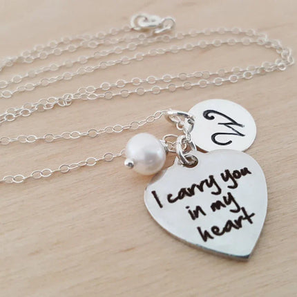 I Carry You in My Heart Necklace – Sterling Silver with Birthstone & Initial Charm