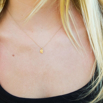 Tiny Gold Shamrock Necklace – Matte Vermeil Charm on 16" Chain