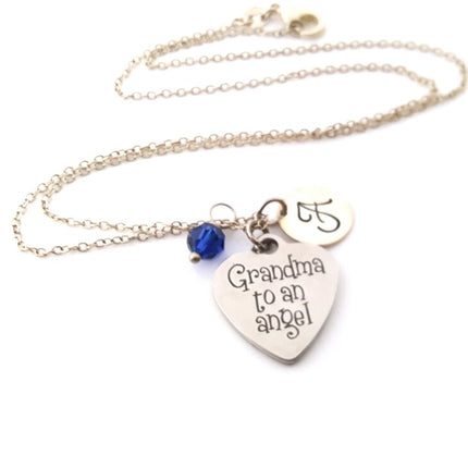 Grandma to an Angel Necklace – Sterling Silver Chain with Birthstone & Initial