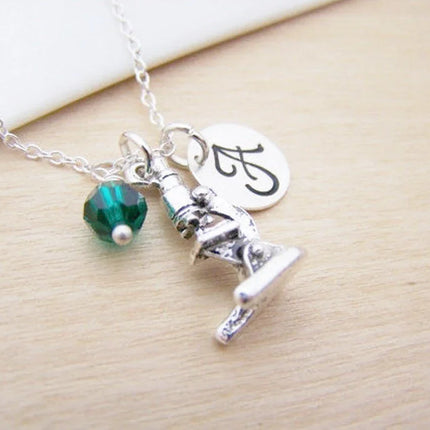 Personalized Microscope Necklace – Sterling Silver Chain with Birthstone & Initial