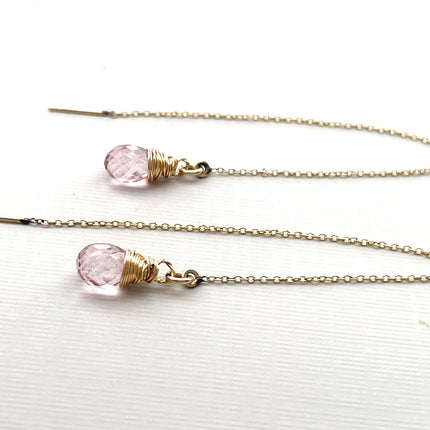 Morganite Threader Earrings – 14k Gold Filled Chain