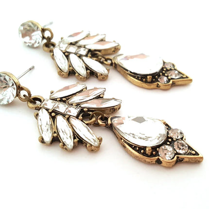 Vintage-Inspired Rhinestone Statement Earrings – Bronze Finish, 2.25 Inch