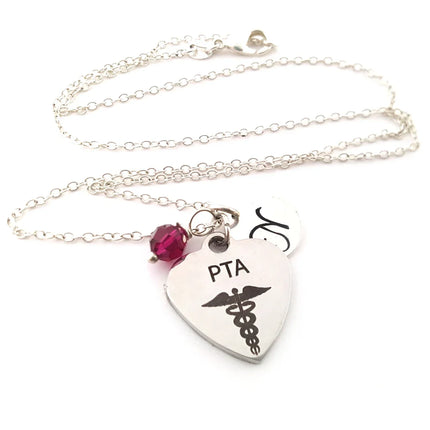 Personalized Physical Therapy Assistant Necklace – Sterling Silver Chain with Birthstone & Initial