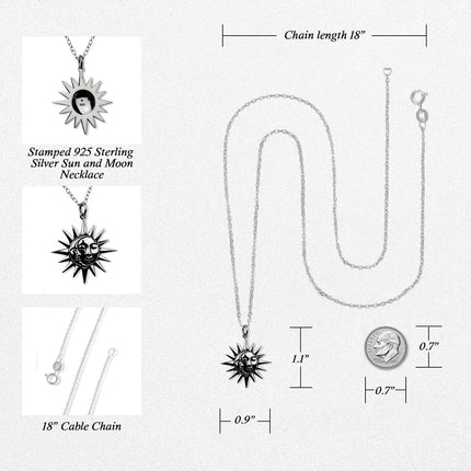 Moon and Sun Necklace – Sterling Silver Celestial Pendant with Faces on 16" Chain