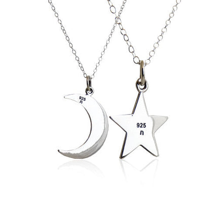 Sterling Silver “Love You to the Moon” Necklace Set – Moon & Star on 18" Chains